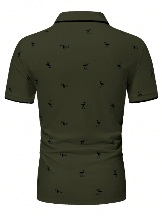 Manfinity Homme Men's Color Block Bird Of Paradise Print Polo Shirt With Contrast Detailing