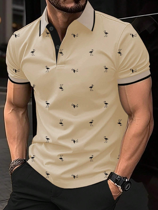 Manfinity RSRT Men Flamingo Print Contrast Trim Polo Shirt