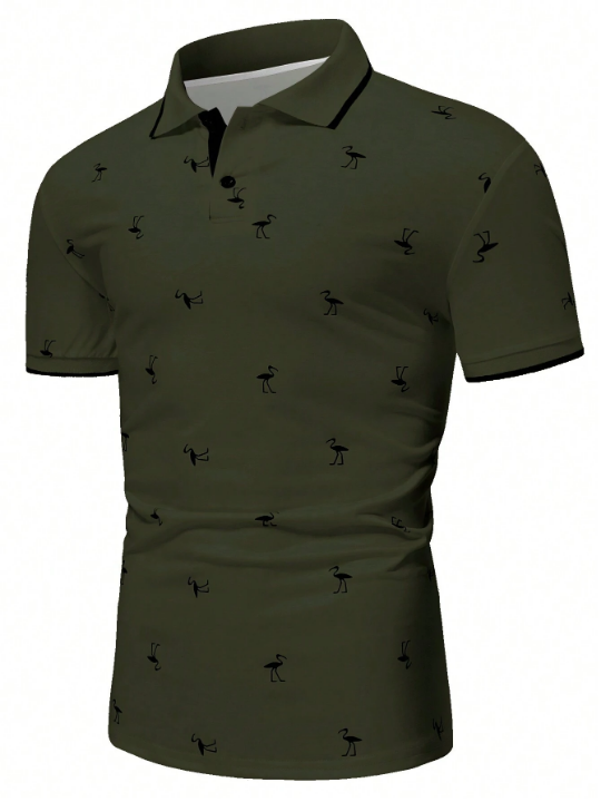 Manfinity Homme Men's Color Block Bird Of Paradise Print Polo Shirt With Contrast Detailing