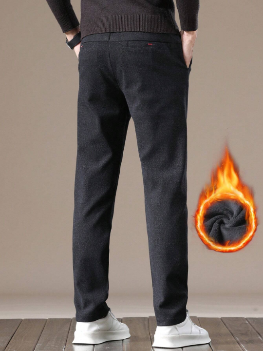 1pc Men's Warm Lined Pants With Slanted Pockets