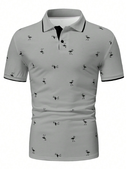 Manfinity Homme Men's Color Block Trim Flamingo Printed Polo Shirt