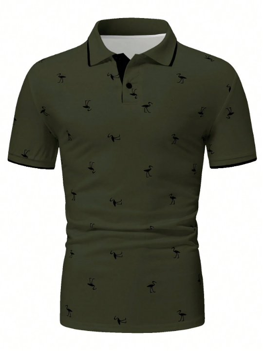 Manfinity Homme Men's Color Block Bird Of Paradise Print Polo Shirt With Contrast Detailing