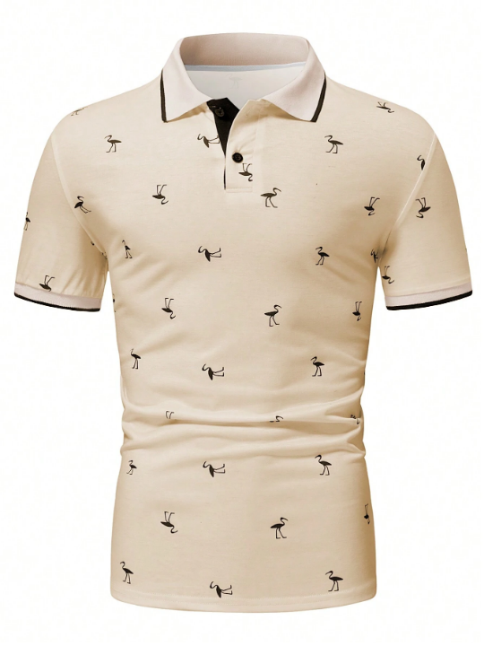 Manfinity RSRT Men Flamingo Print Contrast Trim Polo Shirt