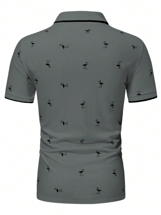 Manfinity RSRT Men Bird Print Contrast Trim Polo Shirt