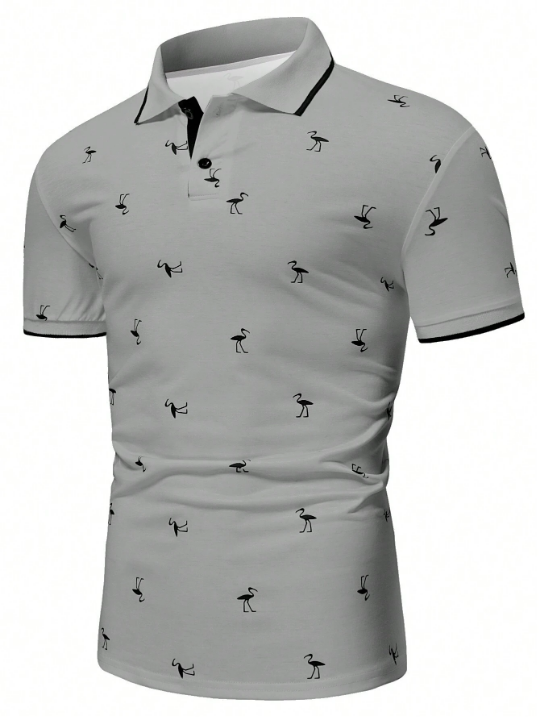 Manfinity Homme Men's Color Block Trim Flamingo Printed Polo Shirt