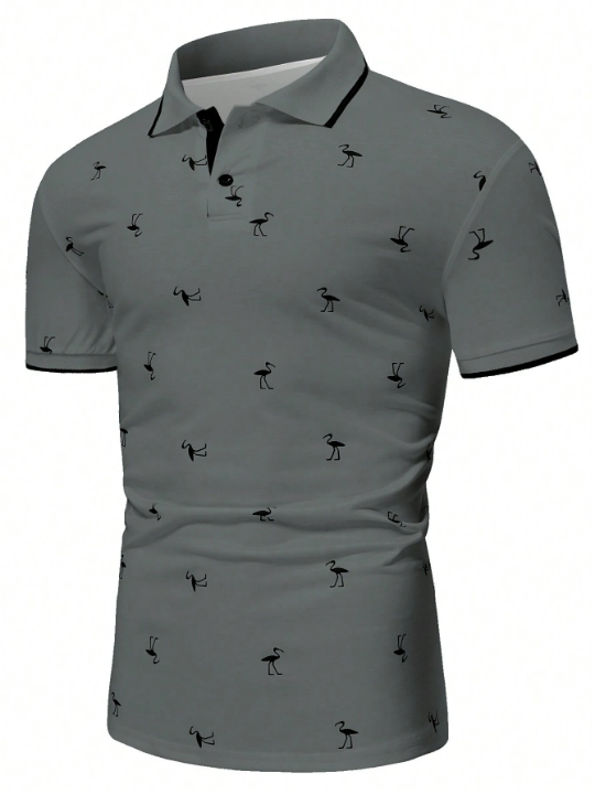 Manfinity RSRT Men Bird Print Contrast Trim Polo Shirt