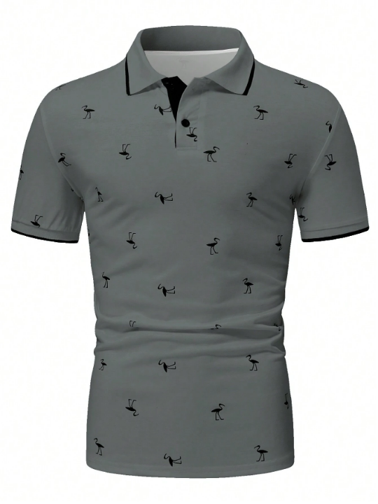 Manfinity RSRT Men Bird Print Contrast Trim Polo Shirt