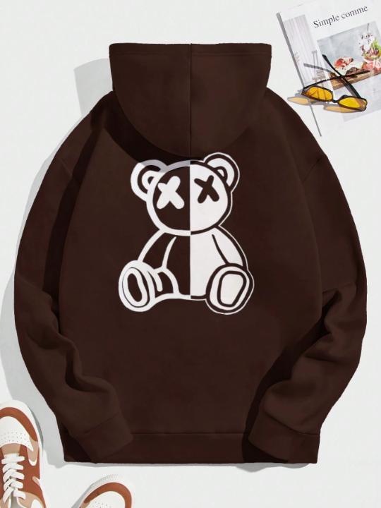 Manfinity Hypemode Men's Cartoon Bear Printed Hooded Sweatshirt