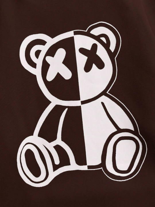 Manfinity Hypemode Men's Cartoon Bear Printed Hooded Sweatshirt