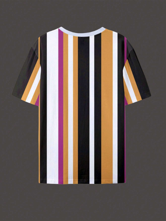 Manfinity Homme Men's Short Sleeve T-Shirt With Letter, Crown And Contrasting Stripes Design