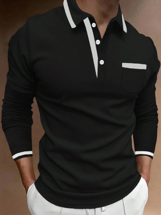 Manfinity Homme Men's Color-Block Long Sleeve Polo Shirt