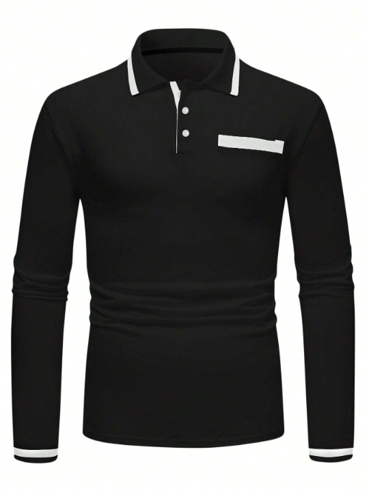 Manfinity Homme Men's Color-Block Long Sleeve Polo Shirt