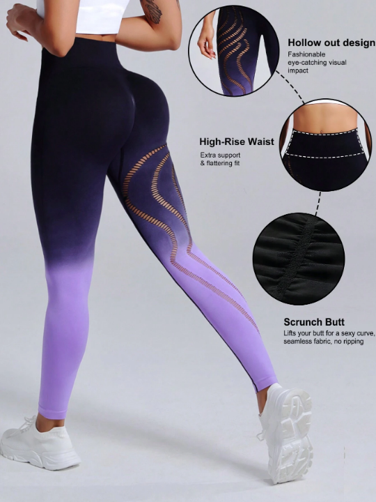 Gradient Seamless Sport Leggings With Mesh Splicing