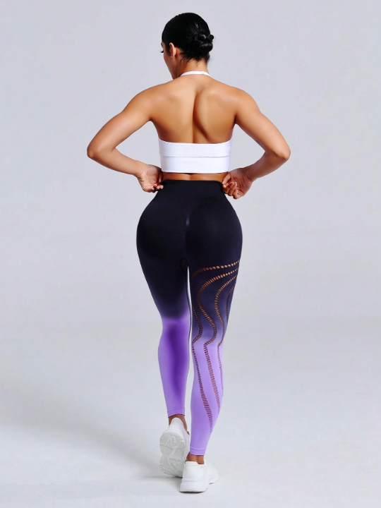 Gradient Seamless Sport Leggings With Mesh Splicing