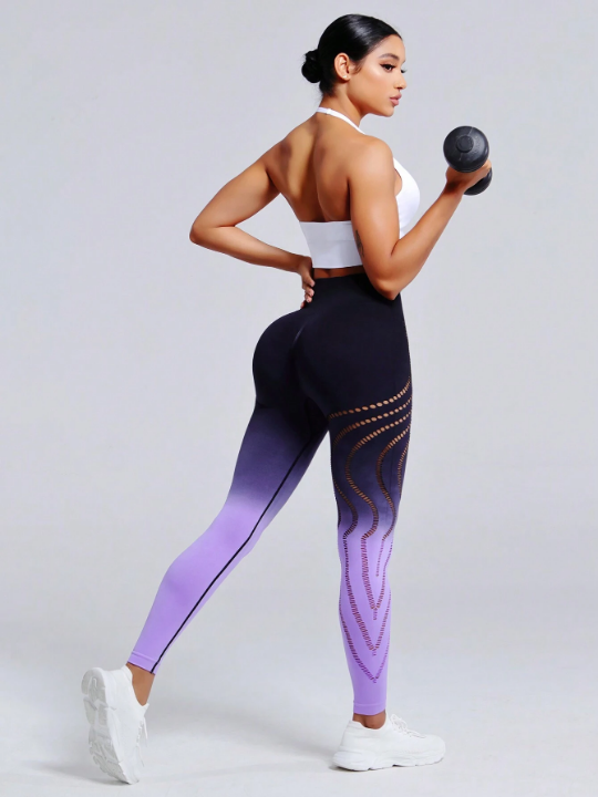 Gradient Seamless Sport Leggings With Mesh Splicing