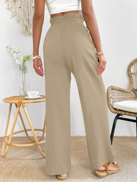 PETITE Solid Colored Elastic Waist Wide Leg Pants