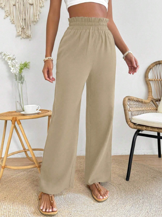 PETITE Solid Colored Elastic Waist Wide Leg Pants