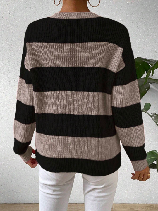 Essnce Drop Shoulder Striped Sweater With Contrast Color