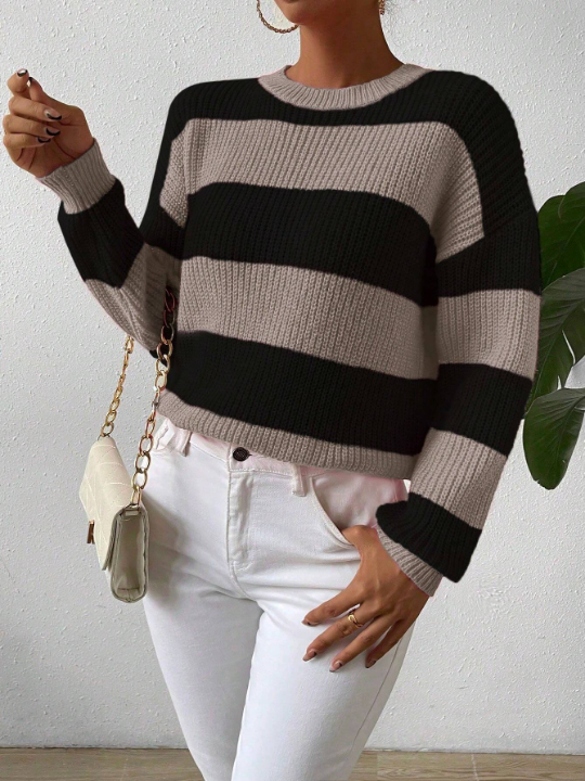 Essnce Drop Shoulder Striped Sweater With Contrast Color