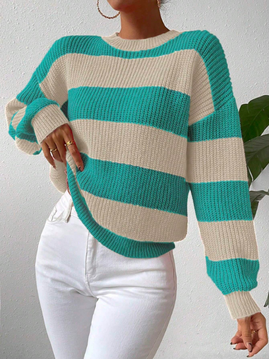 Essnce Color-Blocked Drop Shoulder Sweater