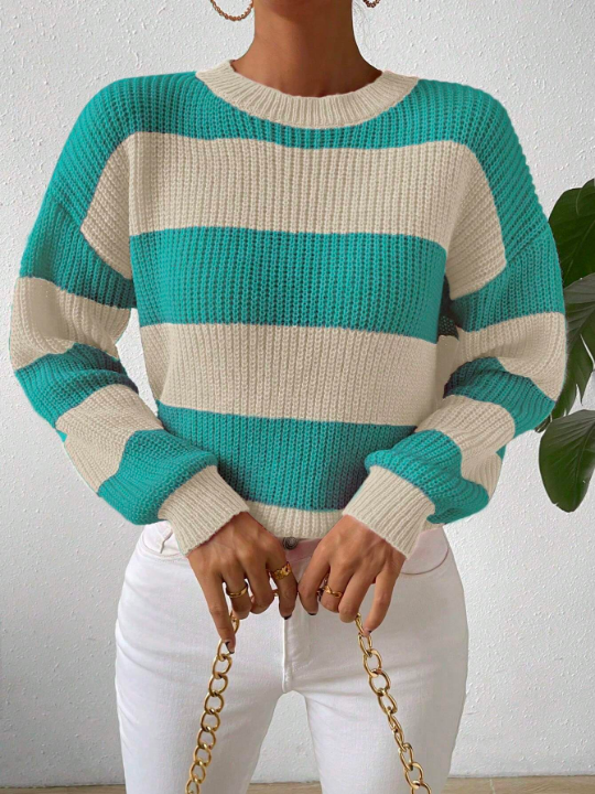 Essnce Color-Blocked Drop Shoulder Sweater