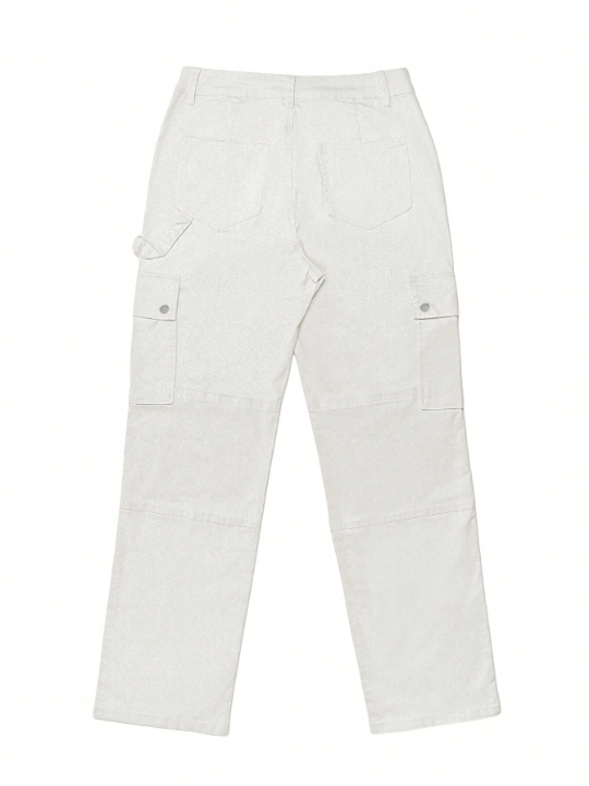 Solid Flap Pocket Side Cargo Pants