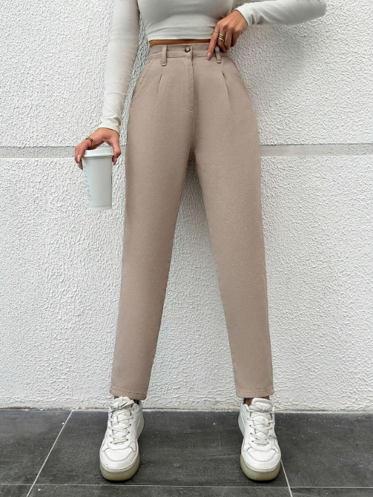 Frenchy Solid Color High Waist Trousers