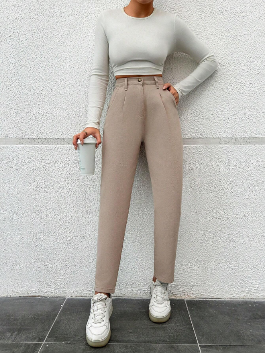 Frenchy Solid Color High Waist Trousers