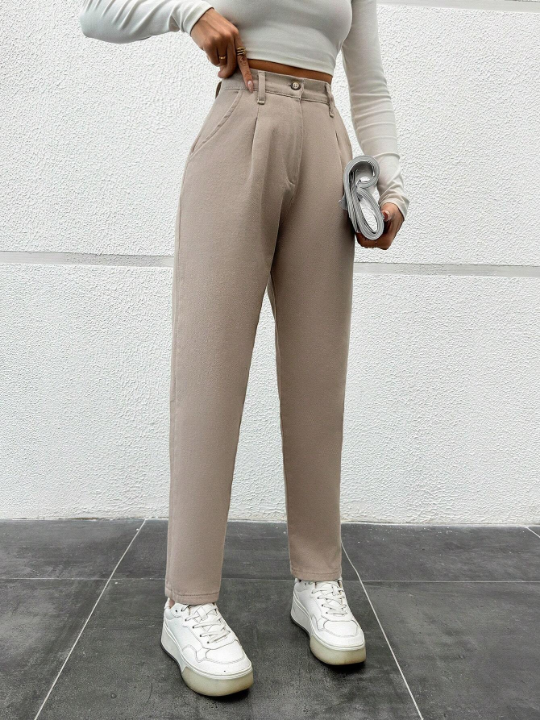 Frenchy Solid Color High Waist Trousers