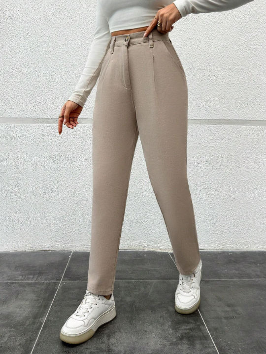 Frenchy Solid Color High Waist Trousers