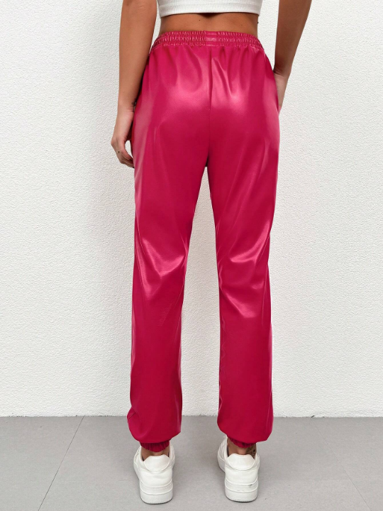 Solid Color Drawstring Waist Long Pants