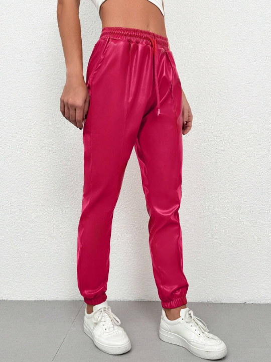 Solid Color Drawstring Waist Long Pants