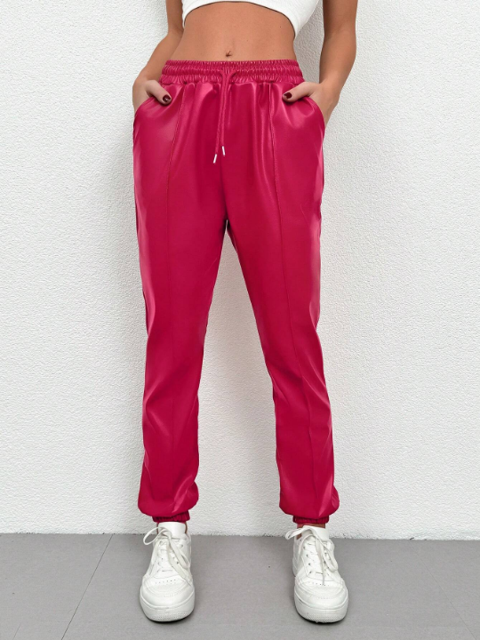 Solid Color Drawstring Waist Long Pants