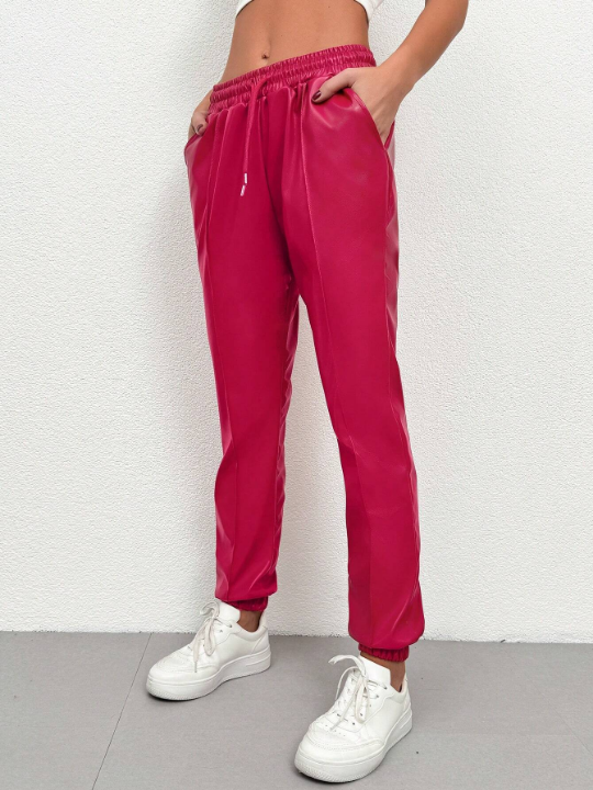 Solid Color Drawstring Waist Long Pants