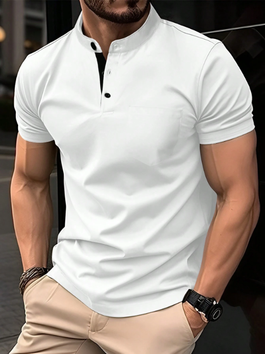 Manfinity Mode Men's Short Sleeve Polo Shirt With Stand Collar