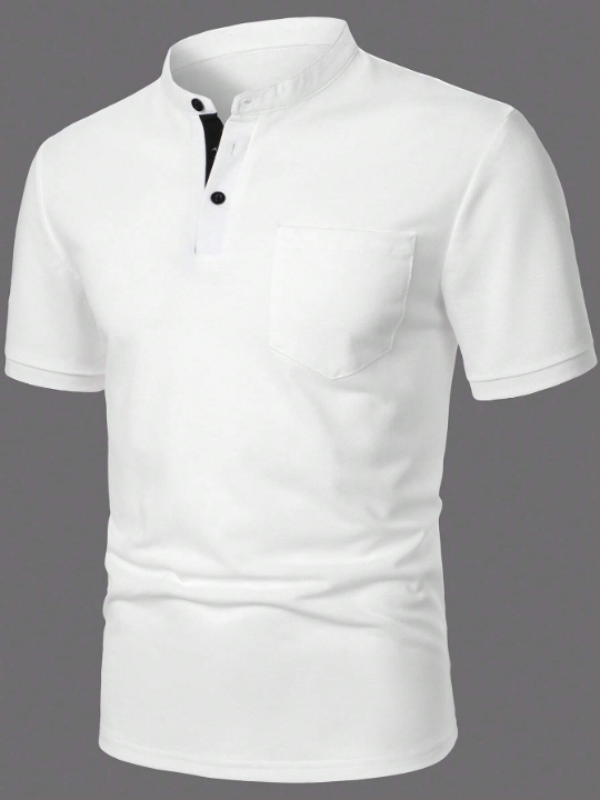 Manfinity Mode Men's Short Sleeve Polo Shirt With Stand Collar