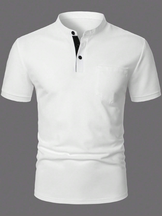 Manfinity Mode Men's Short Sleeve Polo Shirt With Stand Collar