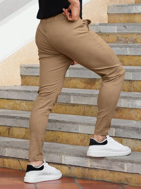 Manfinity Homme Men's Solid Color Casual Pants With Oblique Pockets