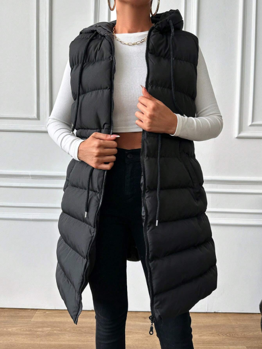 Drawstring Waist Zipper Vest Puffer Coat