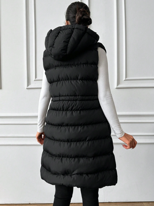 Drawstring Waist Zipper Vest Puffer Coat