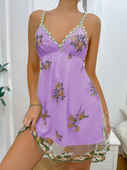 Women's Floral Embroidered Cami Nightgown