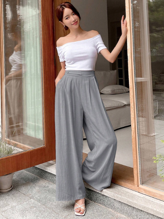 DAZY Solid Color Wide Leg Pants