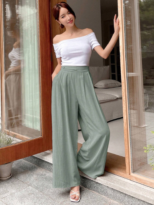 DAZY Solid Color Wide Leg Pants