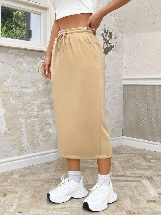 EZwear Drawstring Waist Asymmetrical Skirt With Slanted Pockets