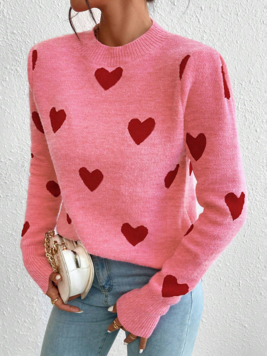 Essnce Heart Pattern Long Sleeve Sweater