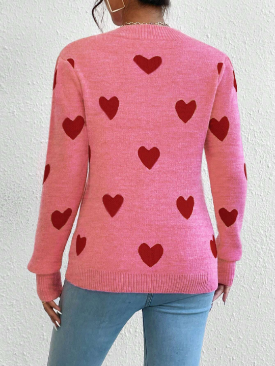 Essnce Heart Pattern Long Sleeve Sweater