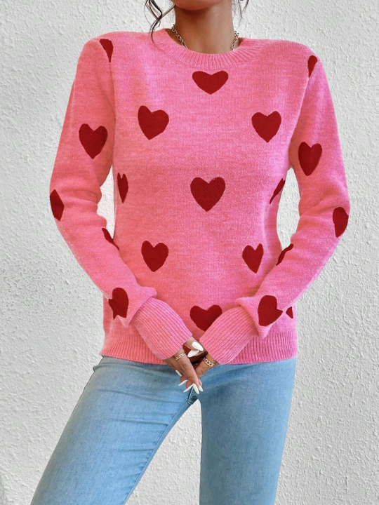 Essnce Heart Pattern Long Sleeve Sweater