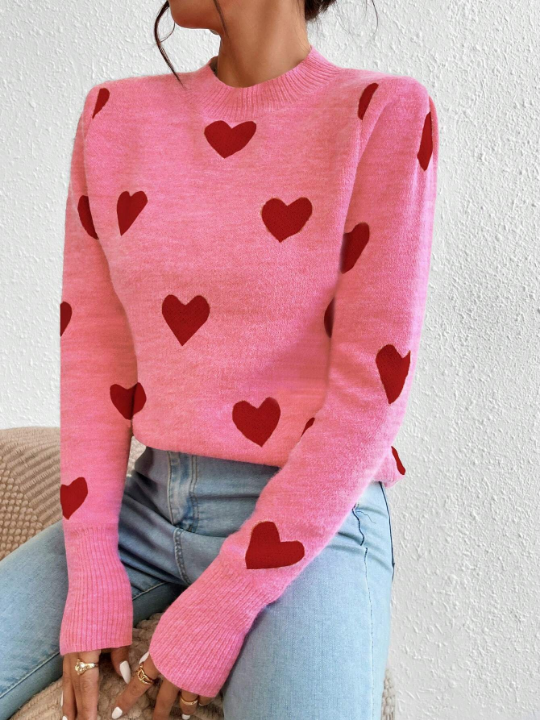 Essnce Heart Pattern Long Sleeve Sweater