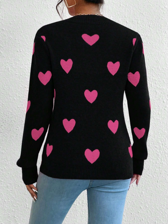 Essnce Heart Pattern Long Sleeve Sweater