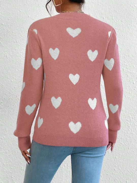 Essnce Heart Patterned Long Sleeve Sweater